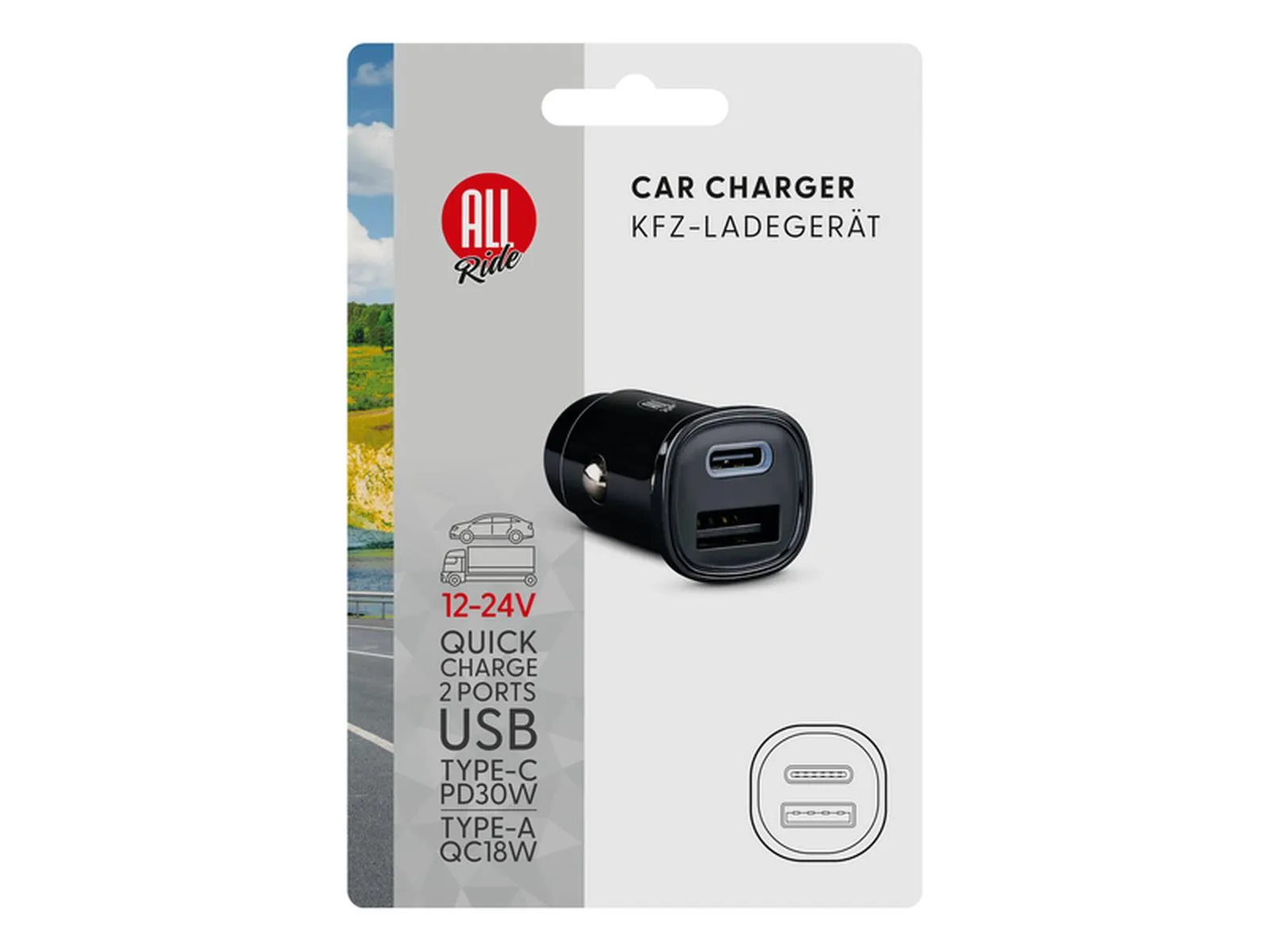 USB-KFZ-Ladegerät 12-24V USB A+C