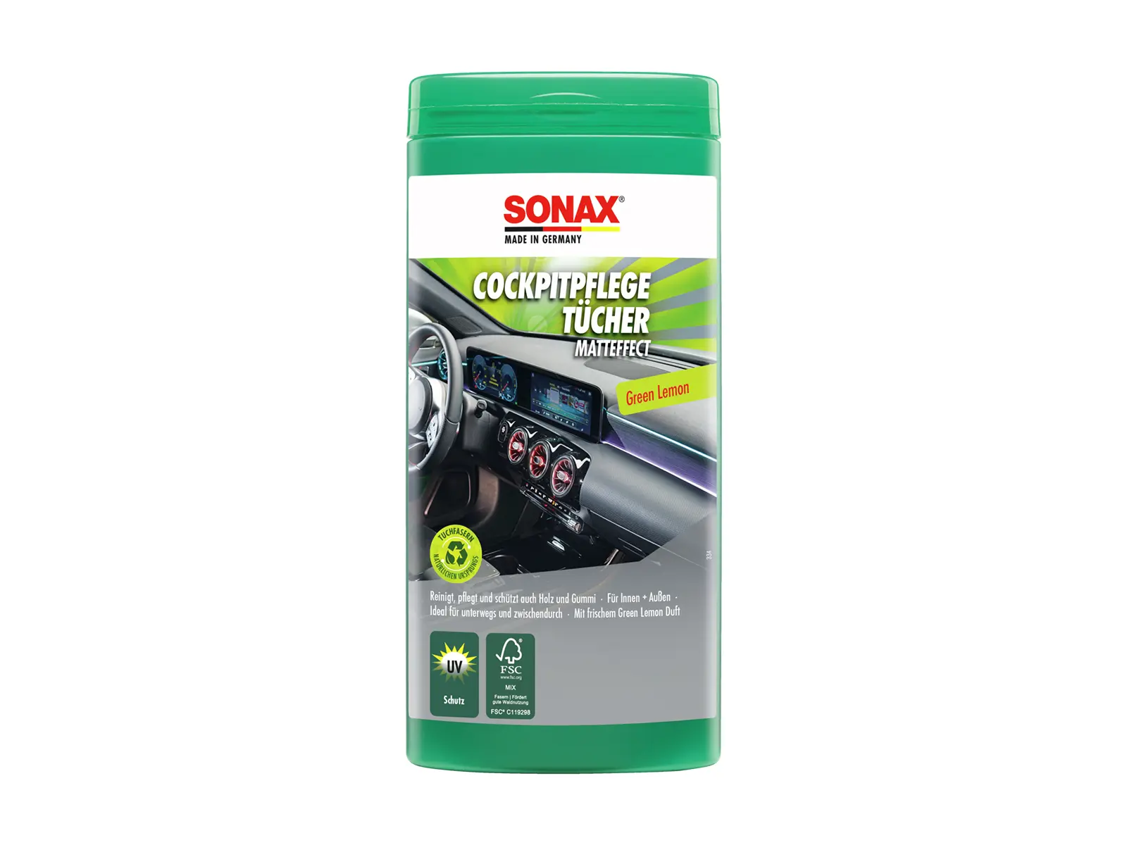 SONAX CockpitPflegeTücher Matte.GreenLemon Box VE6