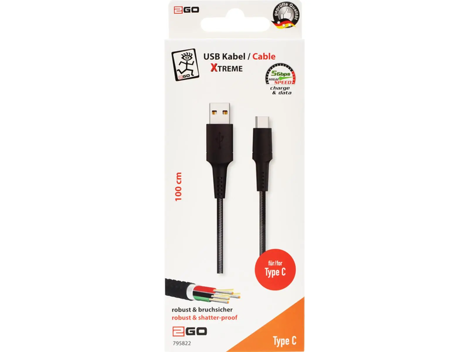 USB Ladekabel USB-C Xtreme, schwarz, 1m