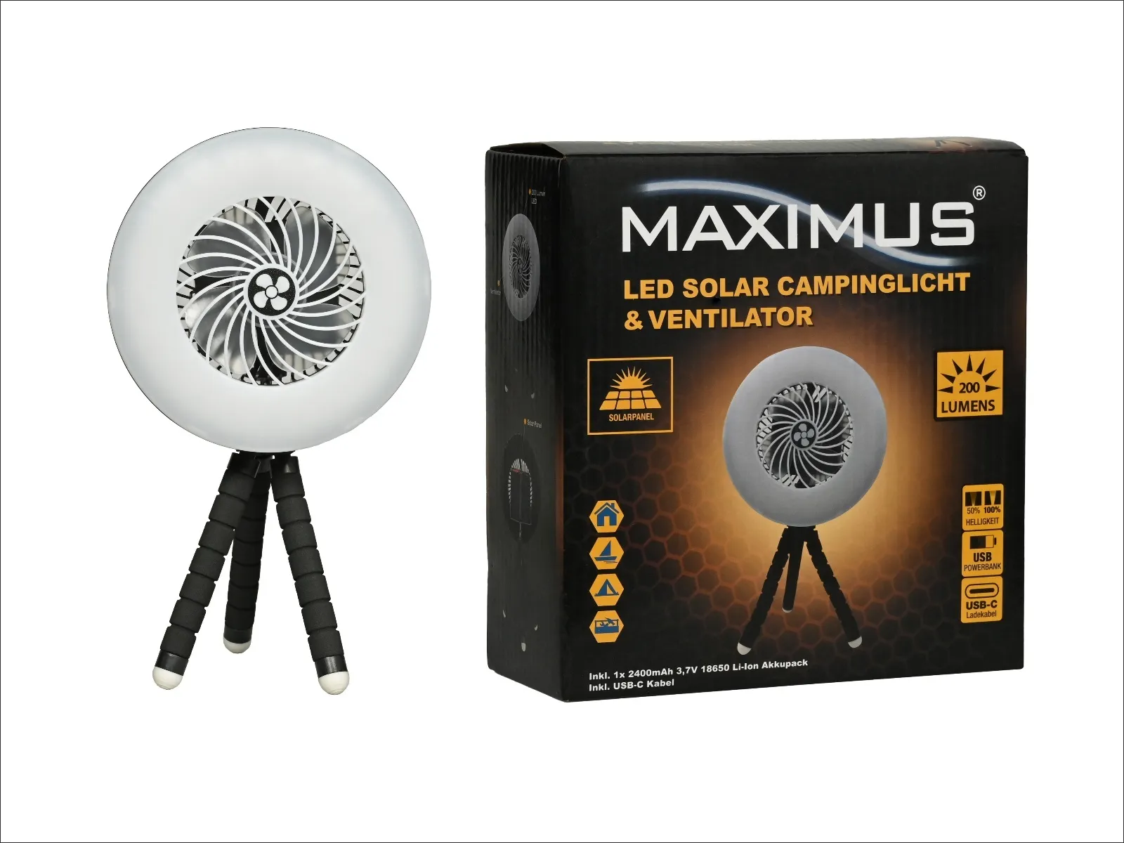 LED Campinglampe Ventilator 200lm Powerbankfunkt.